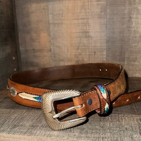 TONY LAMA embroidery stitchedBELT- 32 - Picture 1 of 8